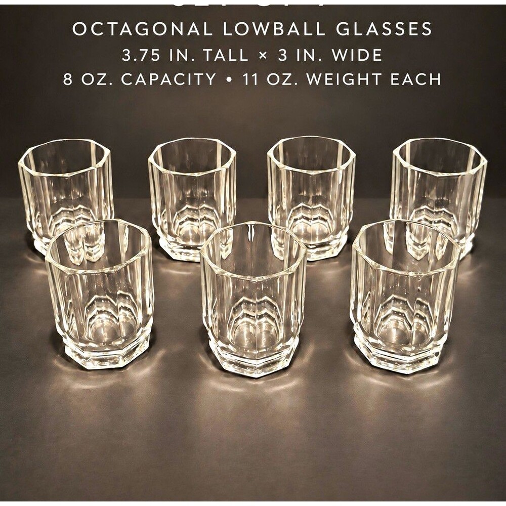 Vetravir Italy VTG MCM Octagonal Lowball Glasses Set of 7 Clear 8 oz